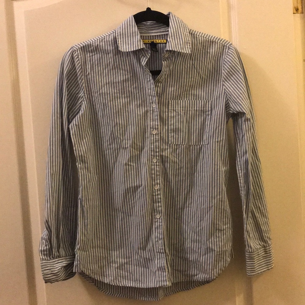 Blue and white striped button down